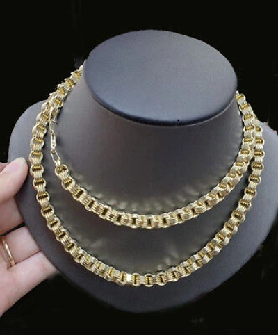 Pre-owned Globalwatches10 Real 10k Gold Byzantine Chain Necklace 8mm 22" Inch Authentic Gold Men On Sale