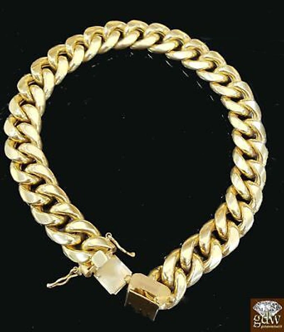 Pre-owned Globalwatches10 Real Gold Men Miami Cuban Link Bracelet 8" 10mm 10k Yellow Gold Box Clasp Thick