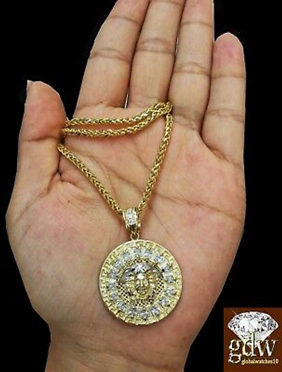 Pre-owned Globalwatches10 Real 10k Yellow Gold 30" Inch Palm Chain Head Charm Pendant