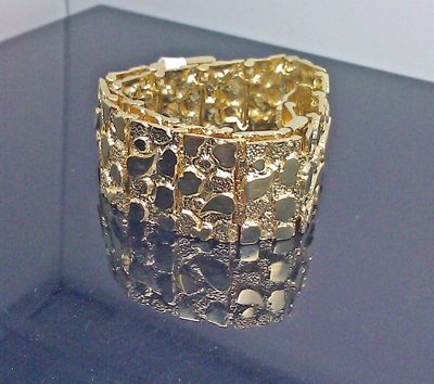 Pre-owned G&d Real 10k Yellow Gold Men Nugget Link Bracelet Thick 9 Inche