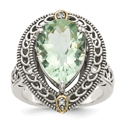 Pre-owned Shey Couture Green Quartz & Diamond Ring Silver 14k Gold Accent .01 Ct Size 6-8  In White