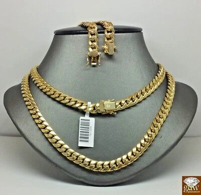 Pre-owned Miami 10k Gold Chain Necklace  Cuban Link 7.2mm 19" Box Lock Men Women Real 10k