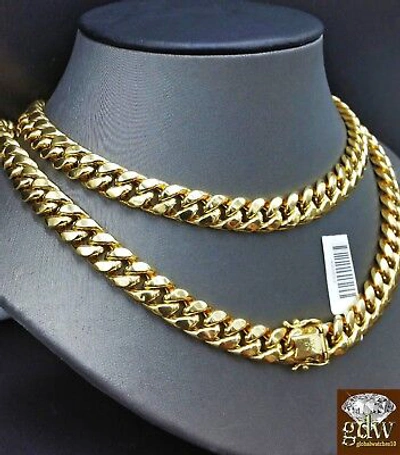 Pre-owned Globalwatches10 10k Gold Cuban Link Chain Necklace Real 9mm 20 Inch Box Clasp Men Shorter Length