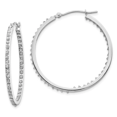 Pre-owned Goldia 14k White Gold Diamond Large 36mm Hinged Round In & Out Hoop Earrings 0.01 Ct.