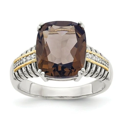 Pre-owned Shey Couture Smokey Quartz & Diamond Ring Silver 14k Accent 0.03 Ct Size 6 - 8  In White