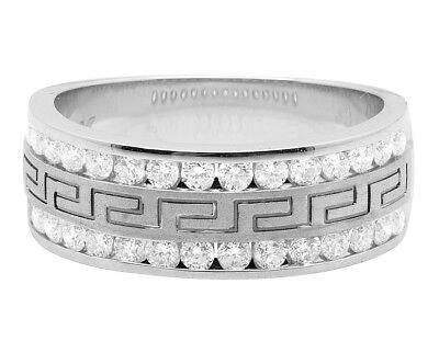 Pre-owned Jewelry Unlimited Mens 14k White Gold Real Vs Diamond Greek Engagement Wedding Band Ring 1.0ct 8mm