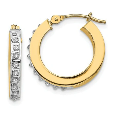 Pre-owned Pricerock 14k Yellow Gold Round Diamond Tiny 16mm Circle Hinged Hoop Earrings 0.01 Ct.