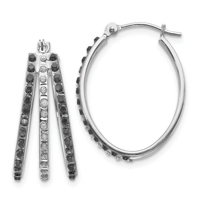 Pre-owned Goldia 14k White Gold Black Diamond Small 22mm Triple Hinged Oval Hoop Earrings 0.01 Ct In White, Black