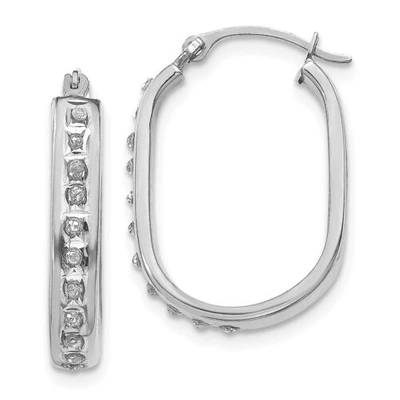 Pre-owned Goldia 14k White Gold Round Diamond Small 21mm Squared Hinged Hoop Earrings 0.01 Ct.