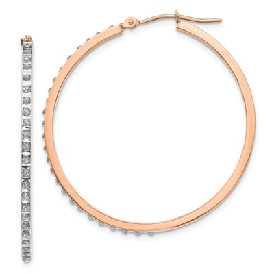 Pre-owned Accessories & Jewelry 14k Rose Gold Round Diamond Medium 39mm Circle Hinged Hoop Earrings 0.01 Ct. In White