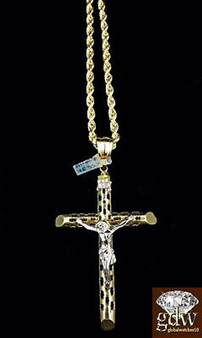 Pre-owned G&amp;d Real 10k Yellow White Gold Jesus Charm Pendant With 26 Inch 4mm Rope Chain