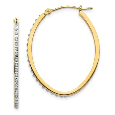 Pre-owned Goldia 14k Yellow Gold Diamond 31mm Large Hollow Oval Hinged Hoop Earrings 0.01 Ct.