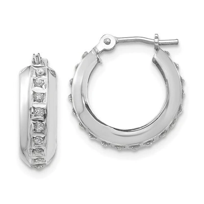 Pre-owned Goldia 14k White Gold Round Diamond Tiny 14mm Mini Dome Hinged Hoop Earrings 0.01 Ct.