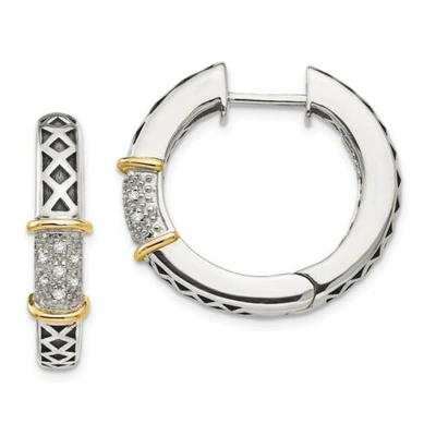 Pre-owned Goldia Sterling Silver W/ 14k Accent Diamond Small Hinged Hoop Earrings Shey Couture In White
