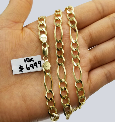 Pre-owned Globalwatches10 7mm Solid 10k Yellow Gold Figaro Link Chain 28 Inch Heavy Necklace Men's Real