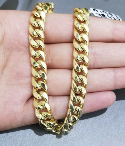 Pre-owned Globalwatches10 Real 10k Gold Miami Cuban Link 8" Bracelet 9mm Men Box Clasp In Yellow