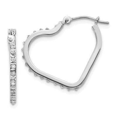 Pre-owned Goldia 14k White Gold Round Diamond Small 16mm Hinged Heart Hoop Earrings 0.01 Ct.