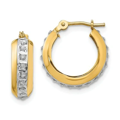 Pre-owned Goldia 14k Yellow Gold Round Diamond Mini 16mm Dome Hoop Huggie Earrings 0.01 Ct.