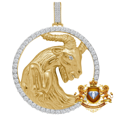 Pre-owned Us Diamond King 3d 2.75'' Real Sterling Silver Capricorn Horse Lucky Zodiac Sign Pendent Charm In Yellow Gold Over