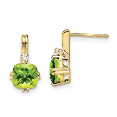 Pre-owned Accessories & Jewelry 10k Yellow Or White Gold Cushion Cut Peridot & Diamond Drop Earrings 2.54 Tcw In White, Green
