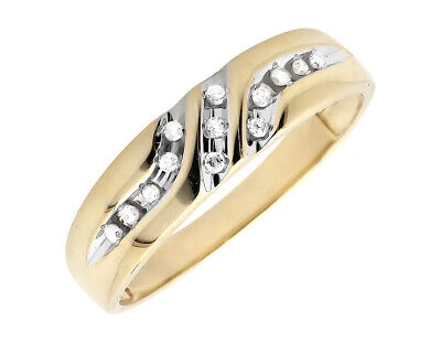 Pre-owned Jewelry Unlimited Men's Solid 10k Yellow Gold Diagonal Diamonds Z Style Wedding Ring Band 0.12ct.