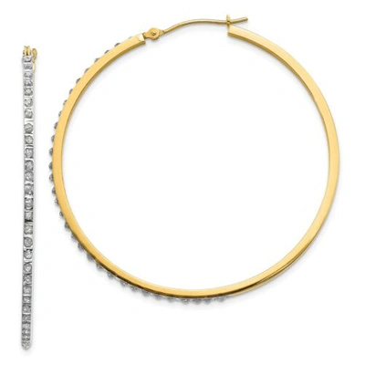 Pre-owned Goldia 14k Yellow Gold Diamond Extra Large 51mm Skinny Hinged Hoop Earrings 0.01 Ct.