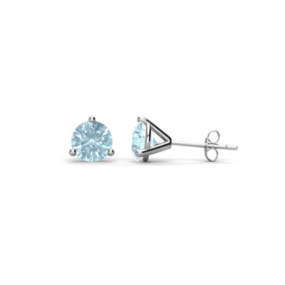 Pre-owned Trijewels Aquamarine 4mm Three Prong Solitaire Stud Earrings 3/8 Ctw 14k Gold Jp:63626 In Green