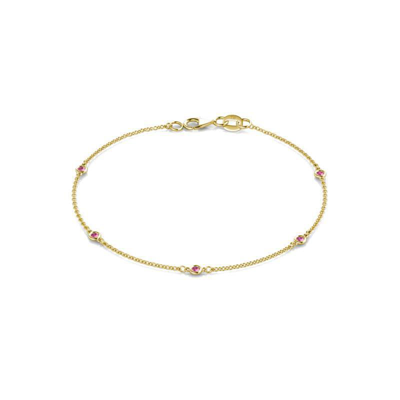 Pre-owned Trijewels Round Pink Sapphire 5 Stone Station Bracelet 1/6 Ctw 14k Gold Jp:26064