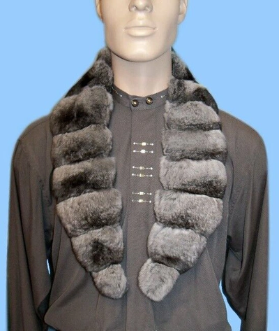 Pre-owned *damco* Mens Genuine Chinchilla Fur Jacket Or Coat Collar - Scarf 42 Inch Length In As In Photo