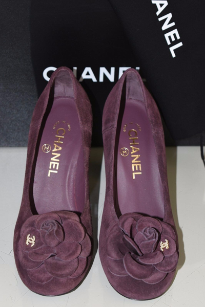 Pre-owned Chanel $850  16b Suede Burgundy Camellia Flower Pumps Shoes 36.5 37 38 38.5 In Red