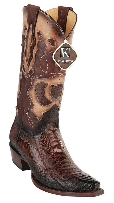 Pre-owned King Exotic Brown Snip Toe Genuine Ostrich Leg Western Cowboy Boot 94drd0516