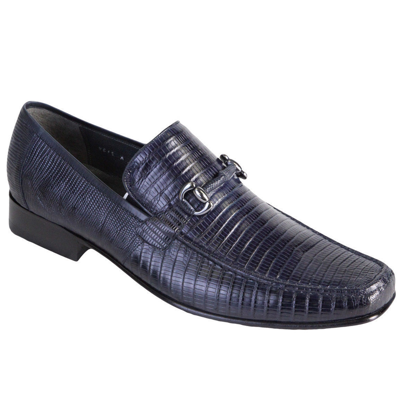 Pre-owned Los Altos Boots Los Altos Men's Navy Genuine Teju Lizard Dress Shoes Casual Slip On Loafer Ee In Blue