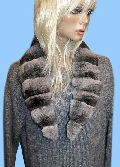 Pre-owned From *damco* Genuine Chinchilla Fur Coat-collar-scarf 38" - Looks Great With Any Jacket In As In Photo