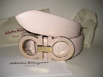 Pre-owned Ferragamo $450 Salvatore  Light Pink Wide Leather Belt Texture Gancio Buckle