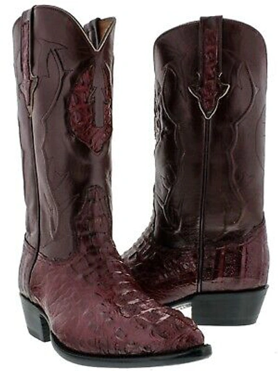 Pre-owned Black Diamond Burgundy Cowboy Dress Leather Boots Real Crocodile Hornback Exotic Skin Size 7.5 In Red