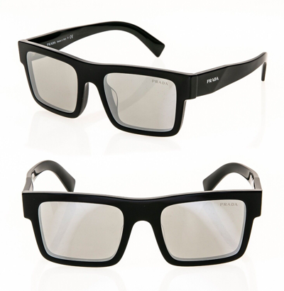 Pre-owned Prada Symbole Black Silver Mirror Classic Rectangle Unisex Pr19ws Sunglasses 19w
