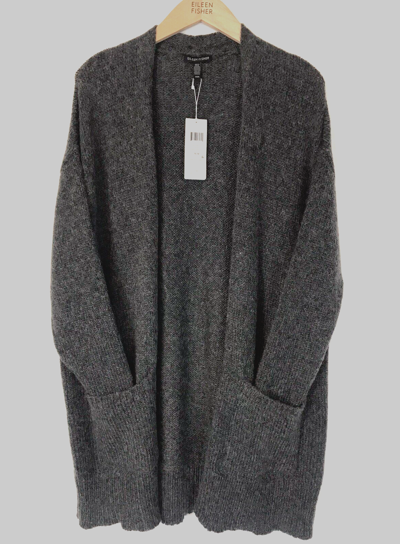 Pre-owned Eileen Fisher Charcoal Wool Mohair Open Cardigan, Size M - $478 In Gray
