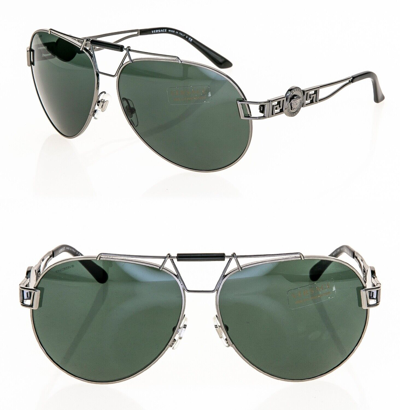 Pre-owned Versace Wire Rock Pilot Medusa 2160 Gunmetal Green Ve2160 Aviator Sunglasses