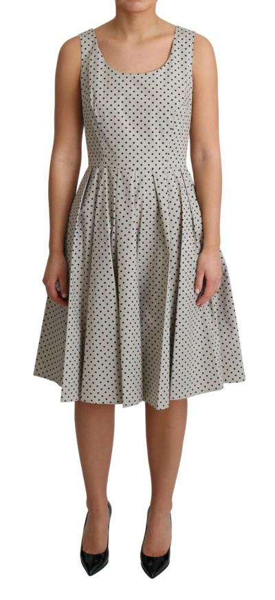 Pre-owned Dolce & Gabbana Dress Beige Polka Dotted Cotton A-line It40 / Us6 / S Rrp $1400