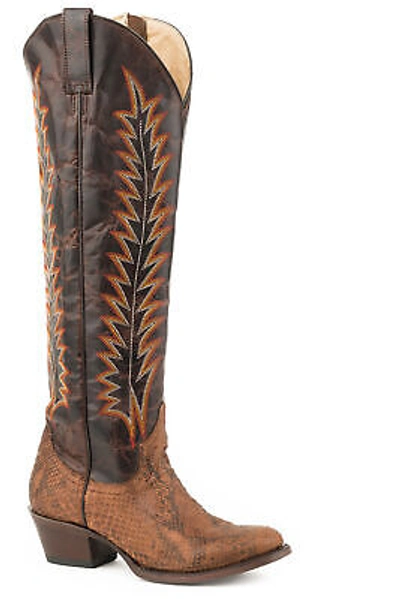 Pre-owned Stetson Womens Brown Python Miley 18in Otk Cowboy Boots