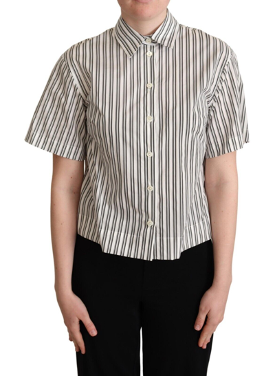 Pre-owned Dolce & Gabbana Top White Black Striped Shirt Blouse It42 / Us8 / M Rrp $600