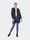 White Mark Hooded Open Front Sherpa Coat In Blue