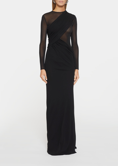 Saint Laurent Mesh Layered Gown In Nero