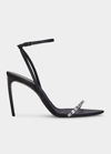Saint Laurent New Nuit Silk Crystal Stiletto Sandals In Nero