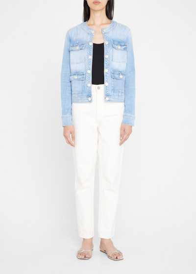 L Agence Yari Faded Collarless Denim Jacket In Century