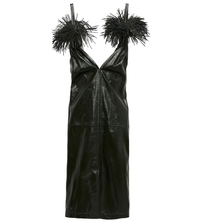 Bottega Veneta Shiny Leather Dress In Green