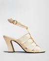 Khaite Perth Caged Calfskin Block-heel Sandals In 103 Cream