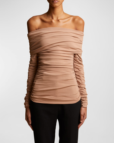 Khaite Zuri Off-shoulder Ruched Top In Pink