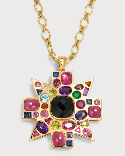 Verdura 18k Black Spinel, Rubellite And Colored Stone Byzantine Pendant-brooch Necklace