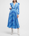 Derek Lam 10 Crosby Chrishelle Printed V-neck Ruffle Midi Dress In Navy Multi